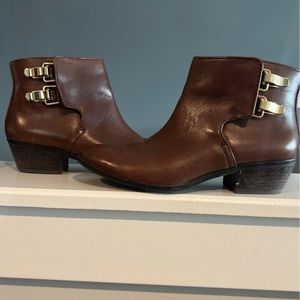 Brown with gold hardware ankle boots. Worn. Sam Edelman brand